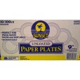 Sunset Uncoated Economy 9" Paper Plates- 1000 Count