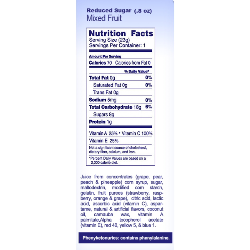 Nutrition Facts - Welch's Fruit Snacks Reduced Sugar
